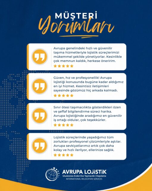 Müşterilerimizin memnuniyeti, bizim en büyük motivasyon kaynağımız! 🌟Avrupa genelinde sunduğumuz lojistik çözümlerle, taşınma sürecinin her adımında yanınızdayız. Profesyonel ekibimiz ve şeffaf hizmet anlayışımızla sınırları sizin için kolaylaştırıyoruz. 🚛💨Siz de sorunsuz bir taşınma deneyimi için bize ulaşın, farkı hissedin.#AvrupaLojistik #EvdenEveNakliyat #UluslararasıTaşımacılık #LojistikÇözümleri #MüşteriMemnuniyeti